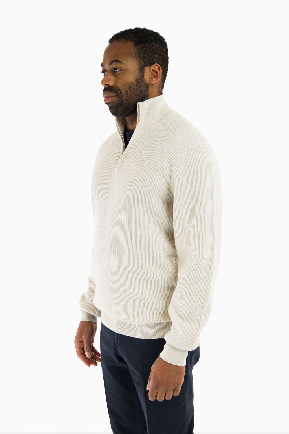 Ribbed Half Zip Wool Cashmere Sweater