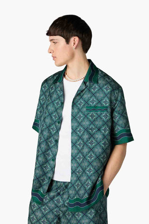 RADIATING MONOGRAM CUBAN COLLAR SS Silk SHIRT