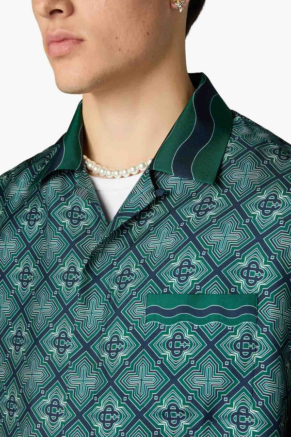 RADIATING MONOGRAM CUBAN COLLAR SS Silk SHIRT
