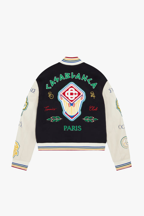 CHENILLE EMBROIDERED PATCHWORK BOMBER JACKET