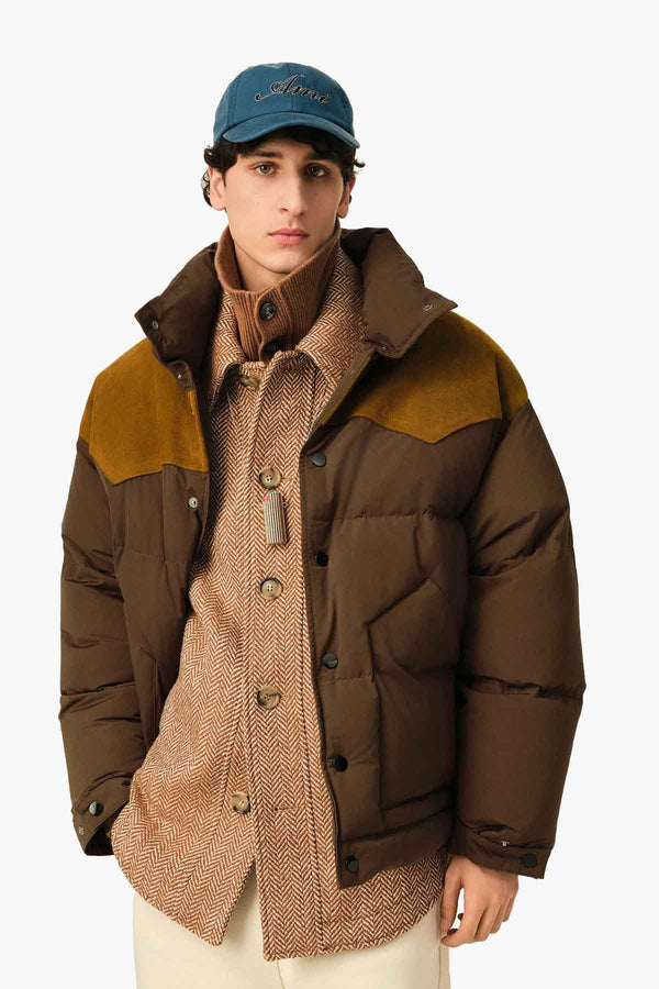DOWN JACKET WITH LEATHER YOKE