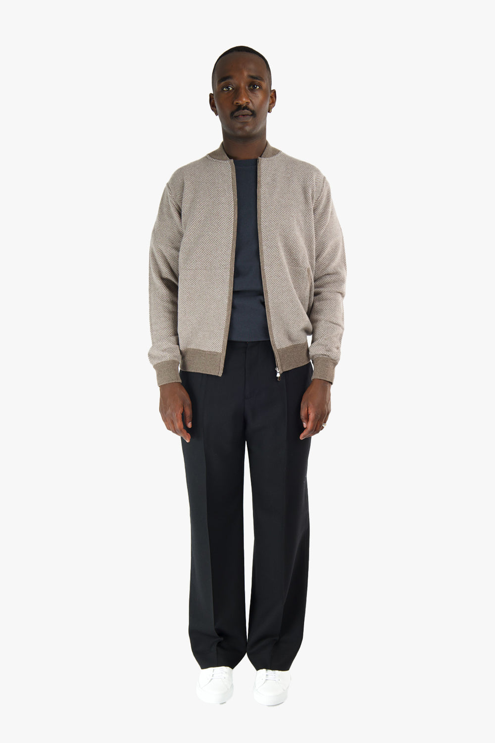 Houndstooth Wool Zip Sweater