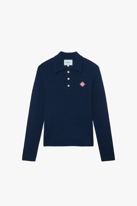 Navy L/S Boucle Polo Shirt