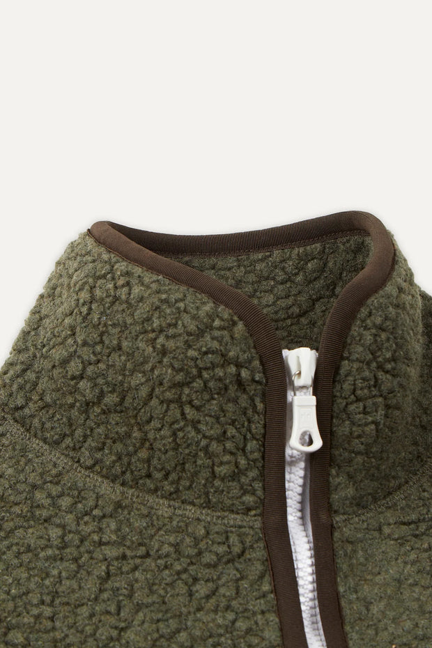 Green Boucle Wool Zip Fleece Jacket