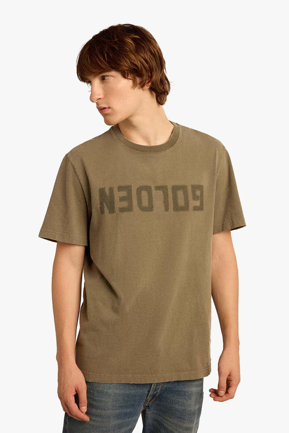 Golden Distressed Cotton T-shirt