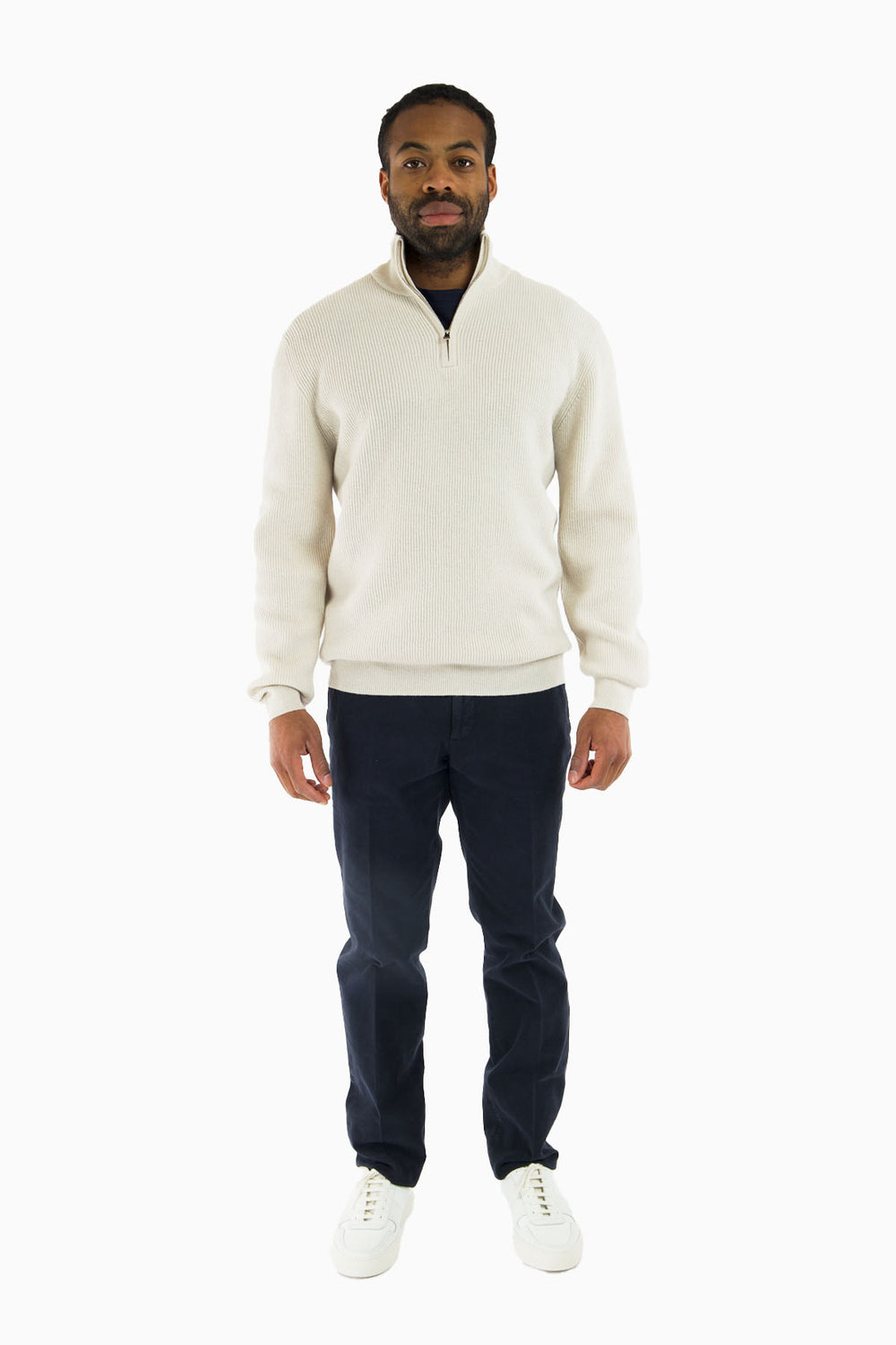 Ribbed Half Zip Wool Cashmere Sweater