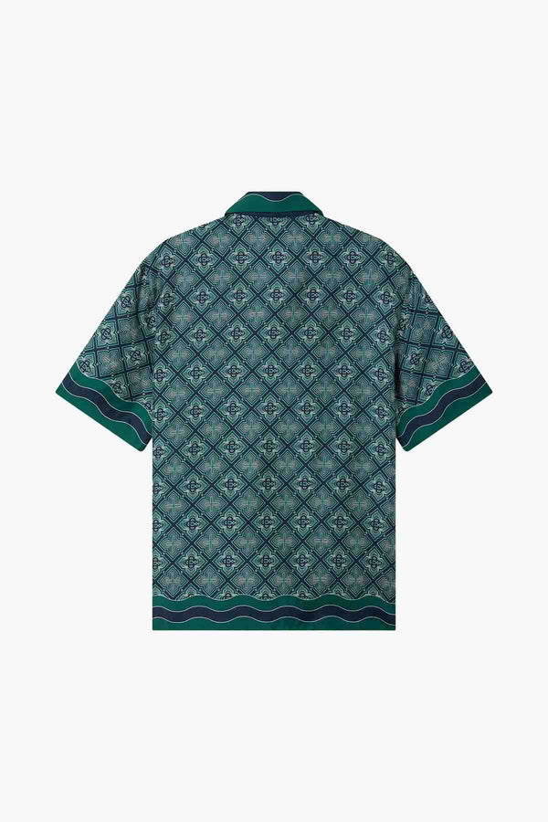 RADIATING MONOGRAM CUBAN COLLAR SS Silk SHIRT