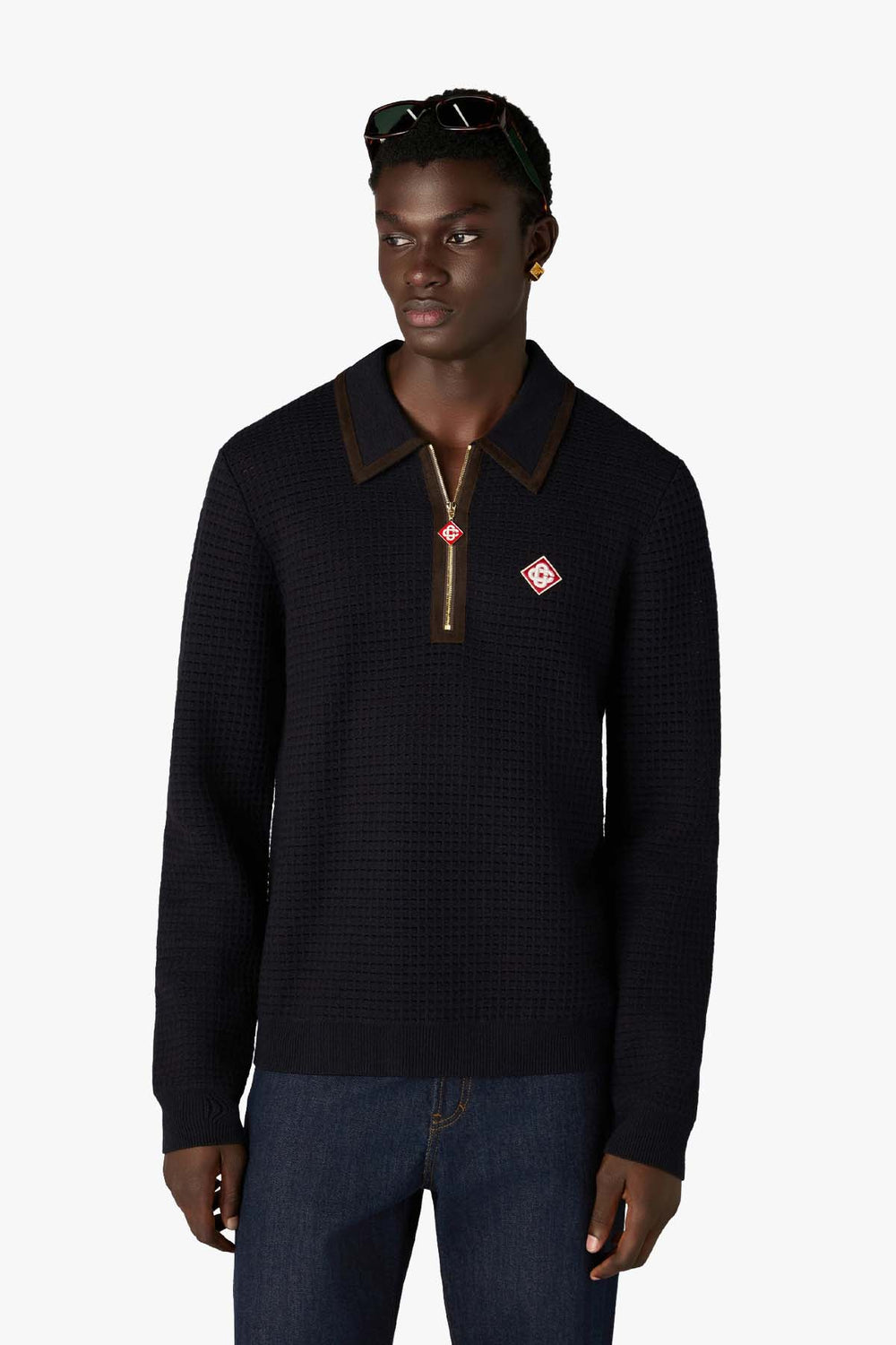 WAFFLE STITCH LS POLO SHIRT