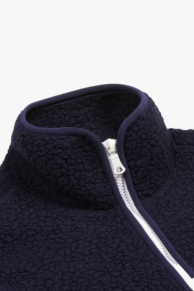 Navy Boucle Wool Zip Fleece Jacket