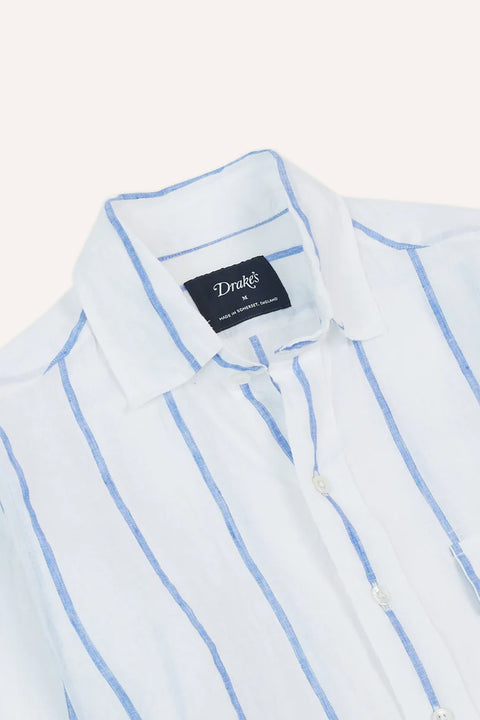 LINEN WIDE NAVY STRIPE SHIRT