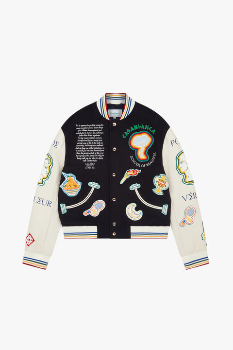 CHENILLE EMBROIDERED PATCHWORK BOMBER JACKET