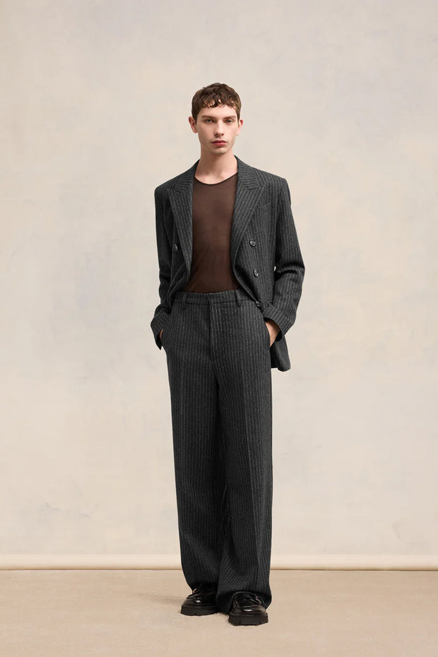 Striped Wool Wide Trousers