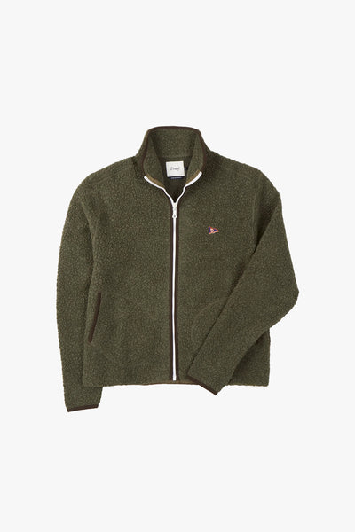 Green Boucle Wool Zip Fleece Jacket