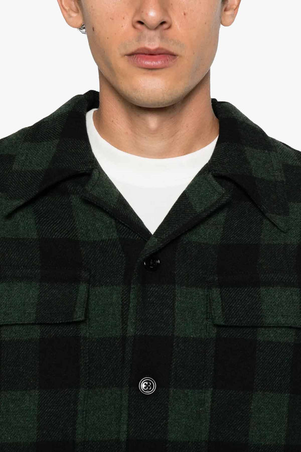 WIDE CAMP COLLAR CHECKED OVERSHIRT
