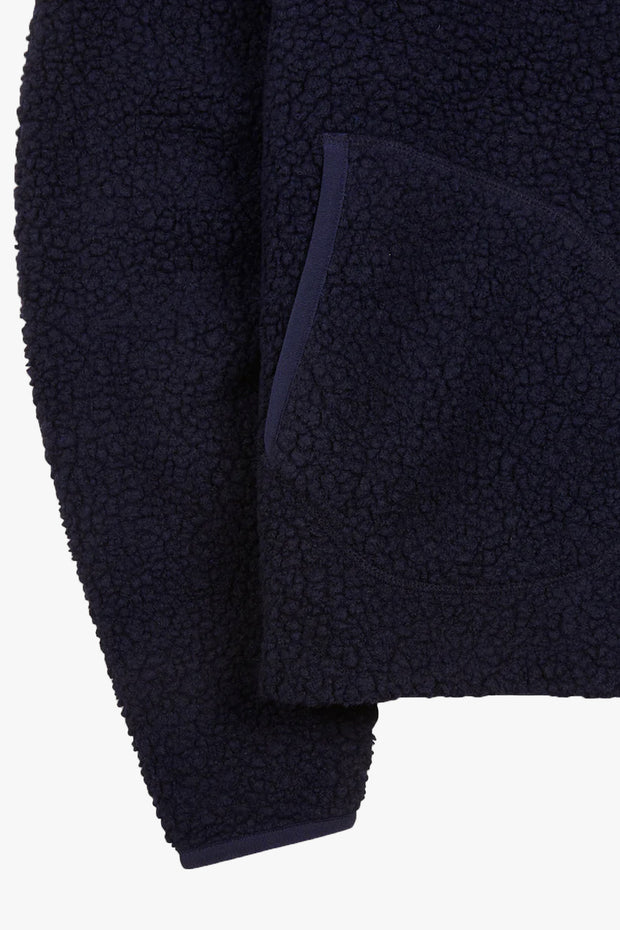 Navy Boucle Wool Zip Fleece Jacket