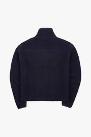 Navy Boucle Wool Zip Fleece Jacket