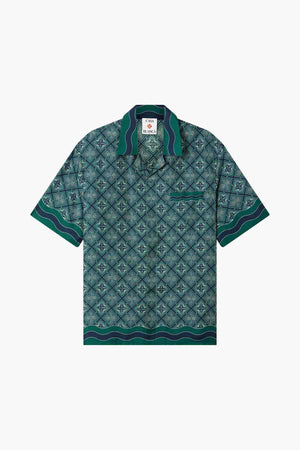 RADIATING MONOGRAM CUBAN COLLAR SS Silk SHIRT