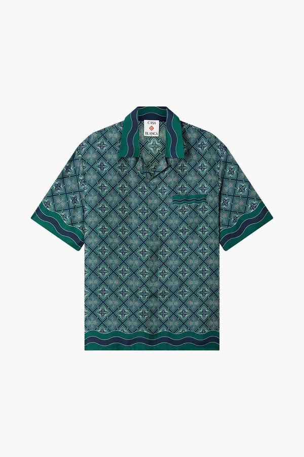 RADIATING MONOGRAM CUBAN COLLAR SS Silk SHIRT