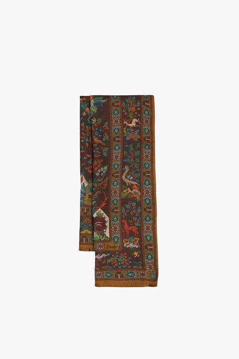 Forest Animals Print Wool-Silk Scarf