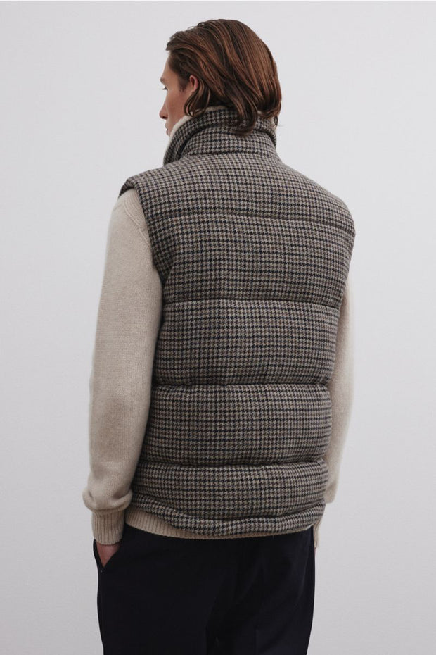 Padded Houndstooth Wool Vest