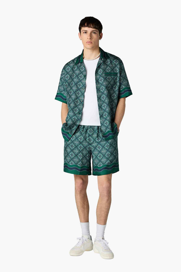 RADIATING MONOGRAM CUBAN COLLAR SS Silk SHIRT