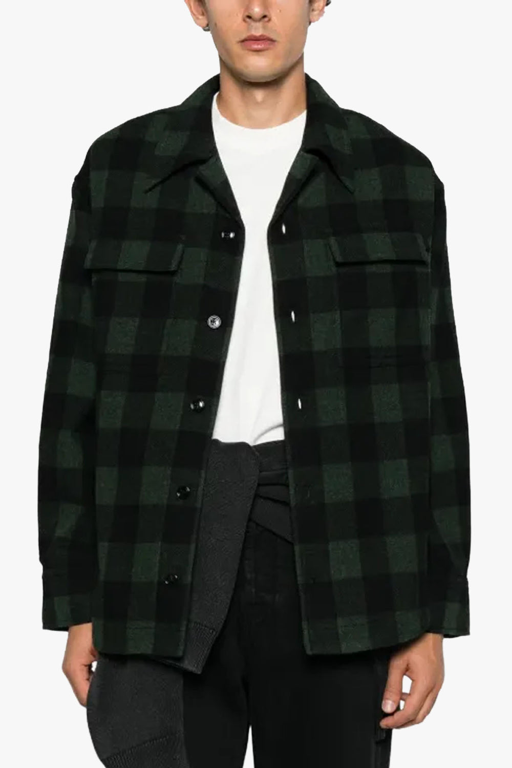 WIDE CAMP COLLAR CHECKED OVERSHIRT