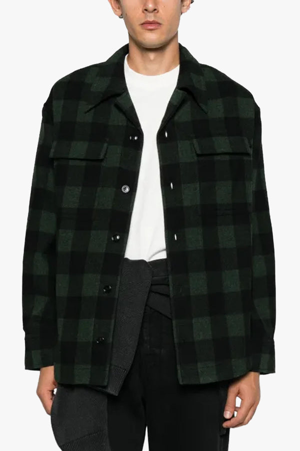 WIDE CAMP COLLAR CHECKED OVERSHIRT