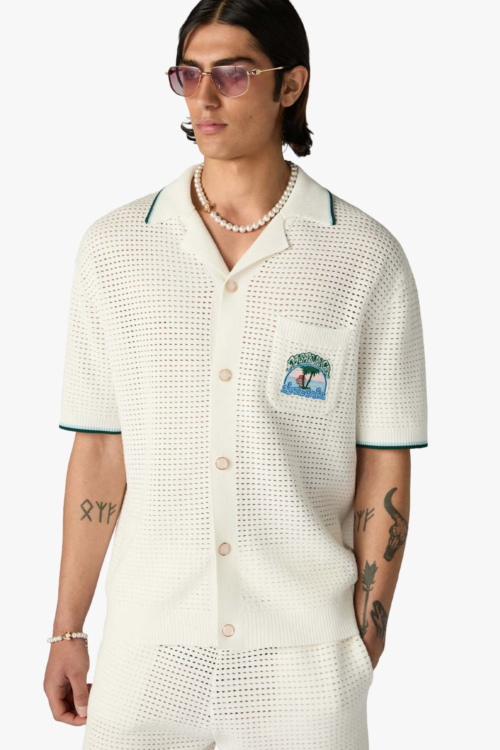 PALM TREE EMBLEM CROCHET SHIRT
