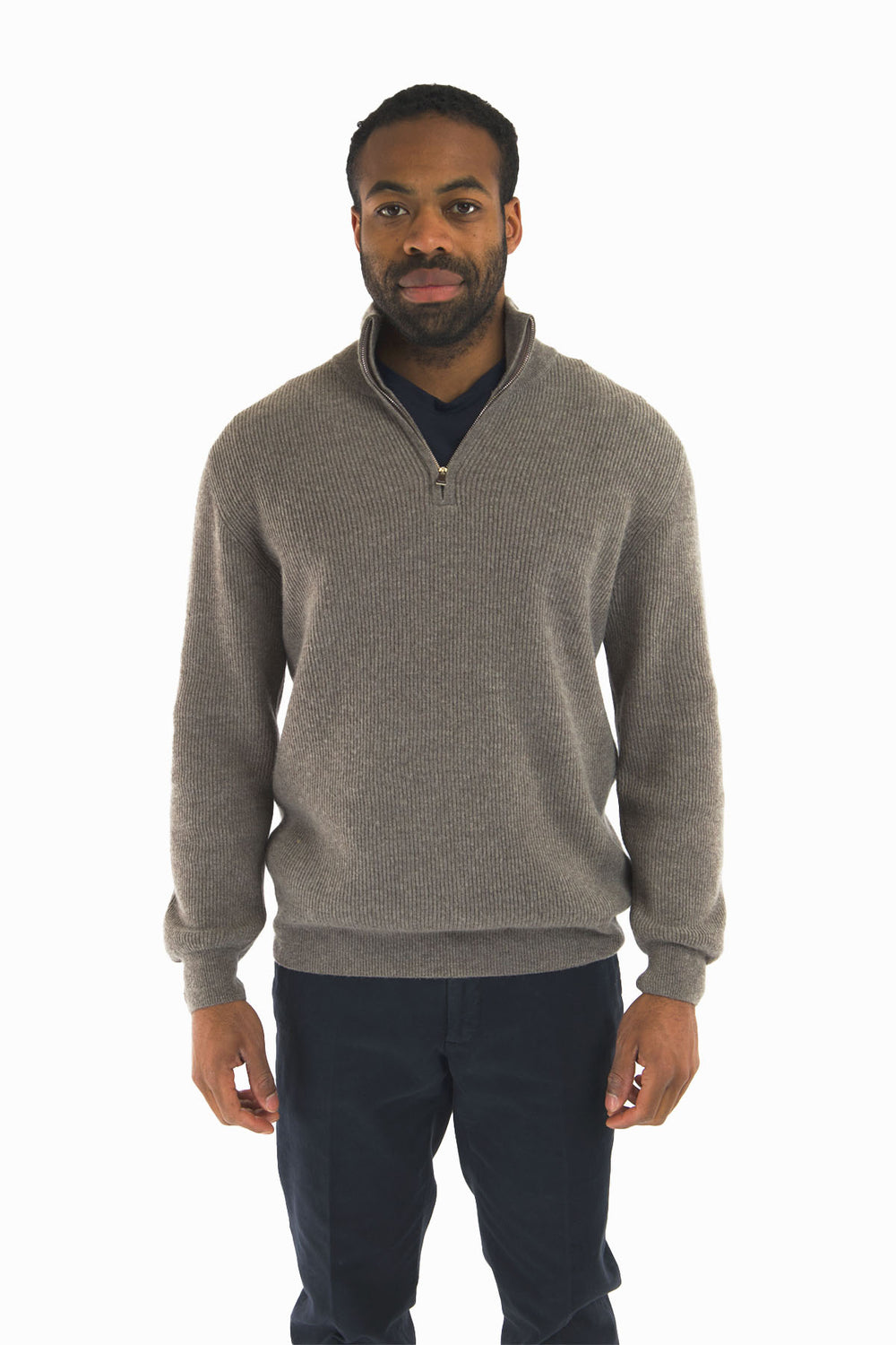 Ribbed Half Zip Wool Cashmere Sweater
