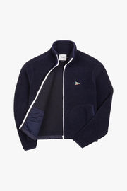 Navy Boucle Wool Zip Fleece Jacket
