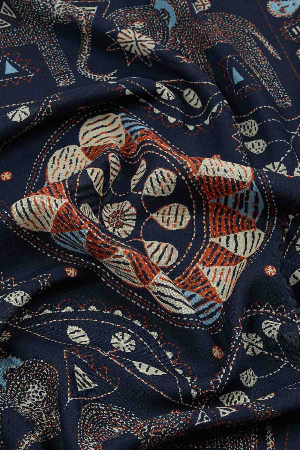 Embroidered Elephant Print Scarf