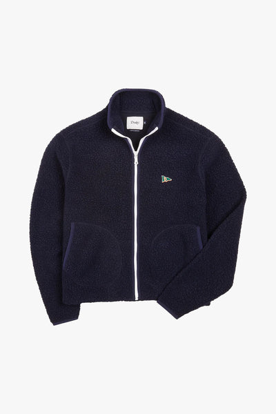 Navy Boucle Wool Zip Fleece Jacket