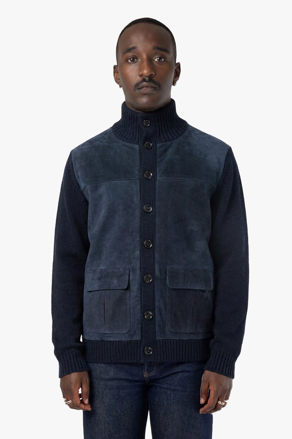 Wool/Suede Buttoned Cardigan