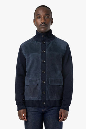 Wool/Suede Buttoned Cardigan