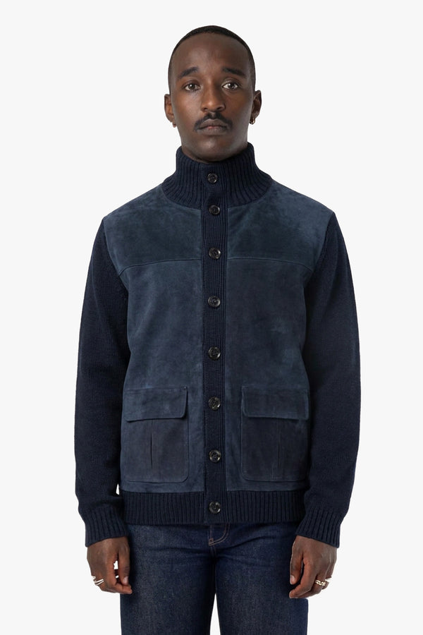 Wool/Suede Buttoned Cardigan