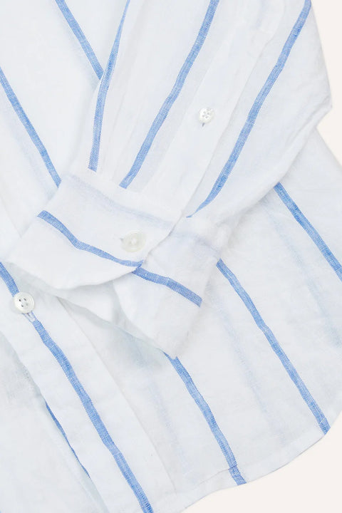 LINEN WIDE NAVY STRIPE SHIRT