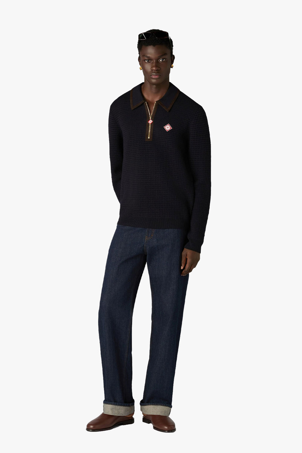 WAFFLE STITCH LS POLO SHIRT
