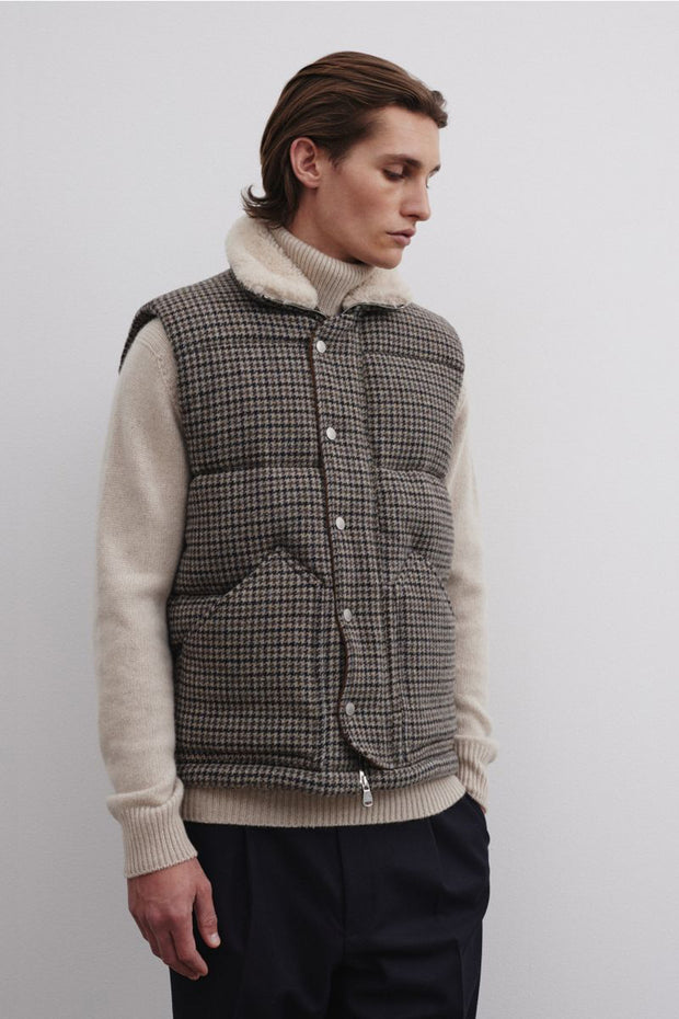 Padded Houndstooth Wool Vest