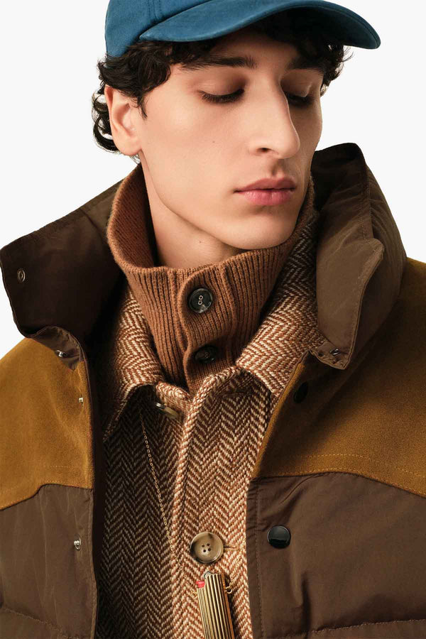 DOWN JACKET WITH LEATHER YOKE