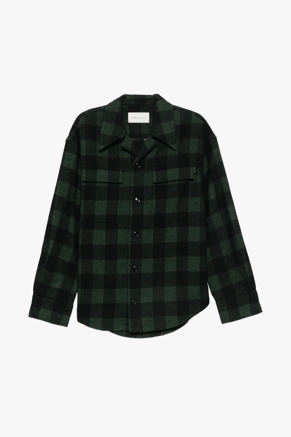 WIDE CAMP COLLAR CHECKED OVERSHIRT
