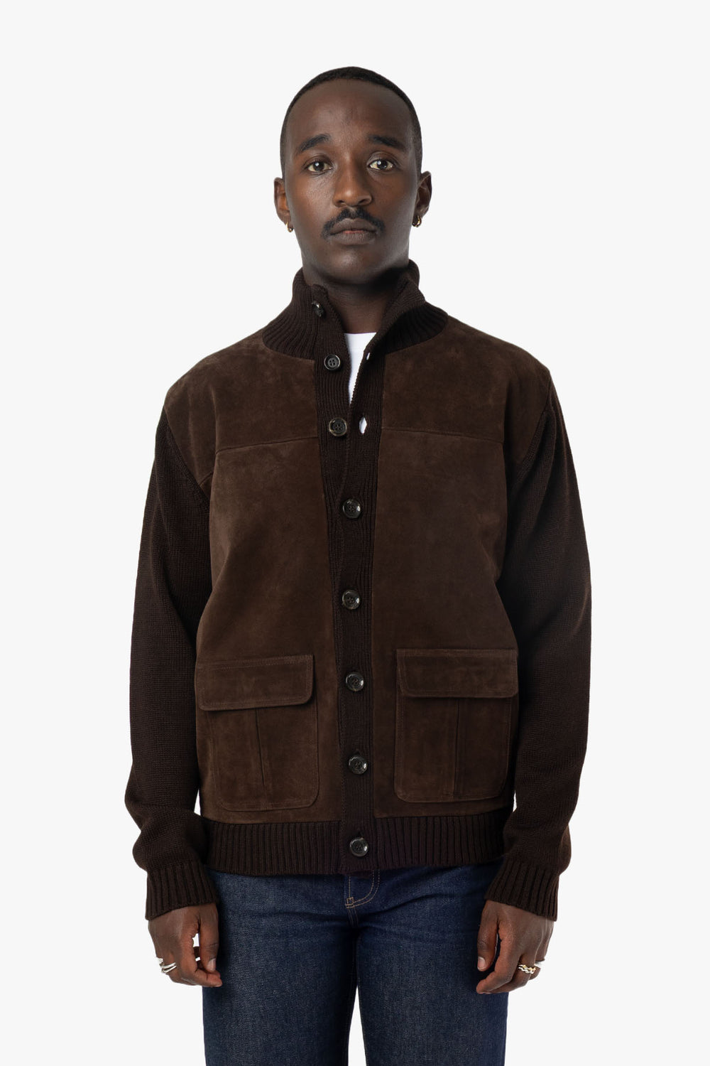 Wool/Suede Buttoned Cardigan