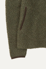 Green Boucle Wool Zip Fleece Jacket