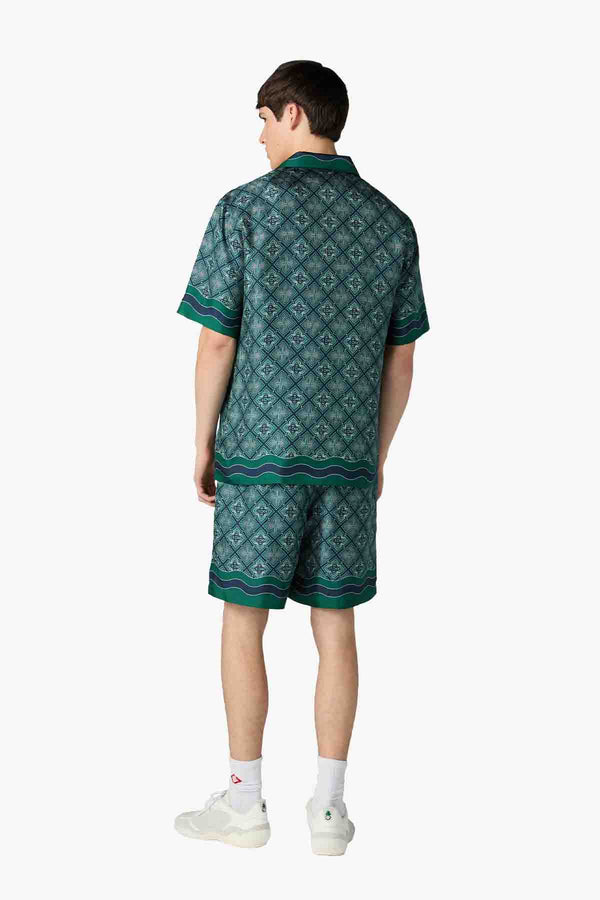 RADIATING MONOGRAM CUBAN COLLAR SS Silk SHIRT