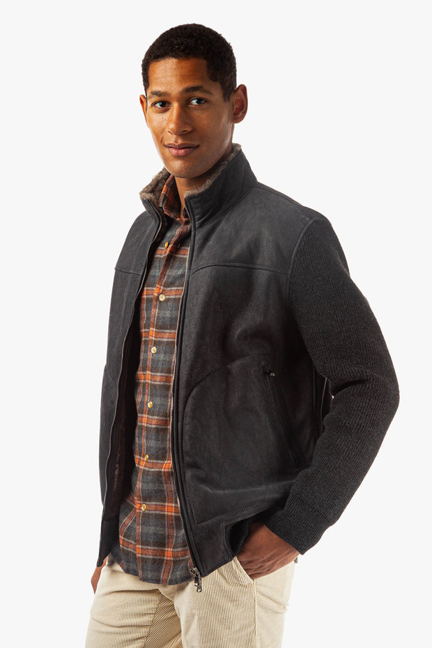 Leather Jacket with Wool Sleeves