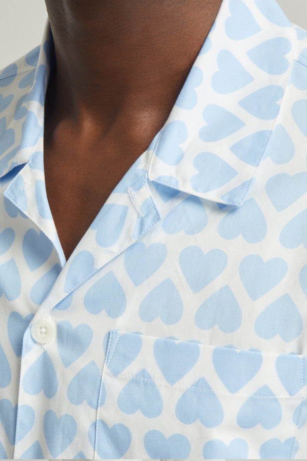 CAMP COLLAR SHIRT COTTON POPLIN WITH HEART PATTERN