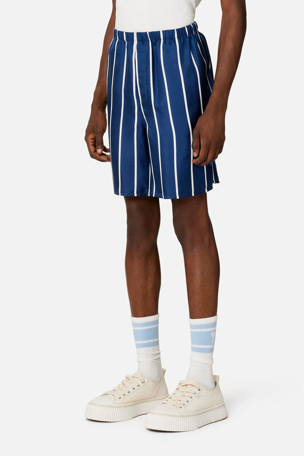 ELASTICATED WAIST SHORT SILK TWILL WITH STRIPES PRINT