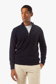 Piacenza Blue Cashmere Zip Mock Neck Sweater